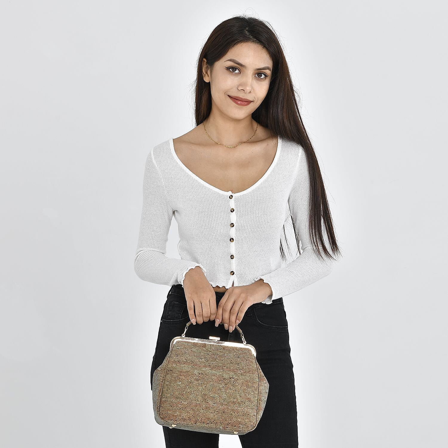 Cork Leather Backpack with Handle Drop - Detachable Shoulder Strap - Coffee