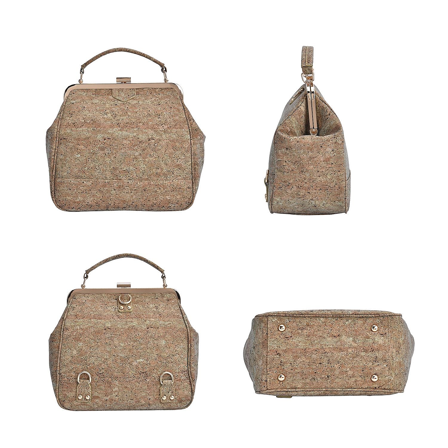 Cork Leather Backpack with Handle Drop - Detachable Shoulder Strap - Coffee