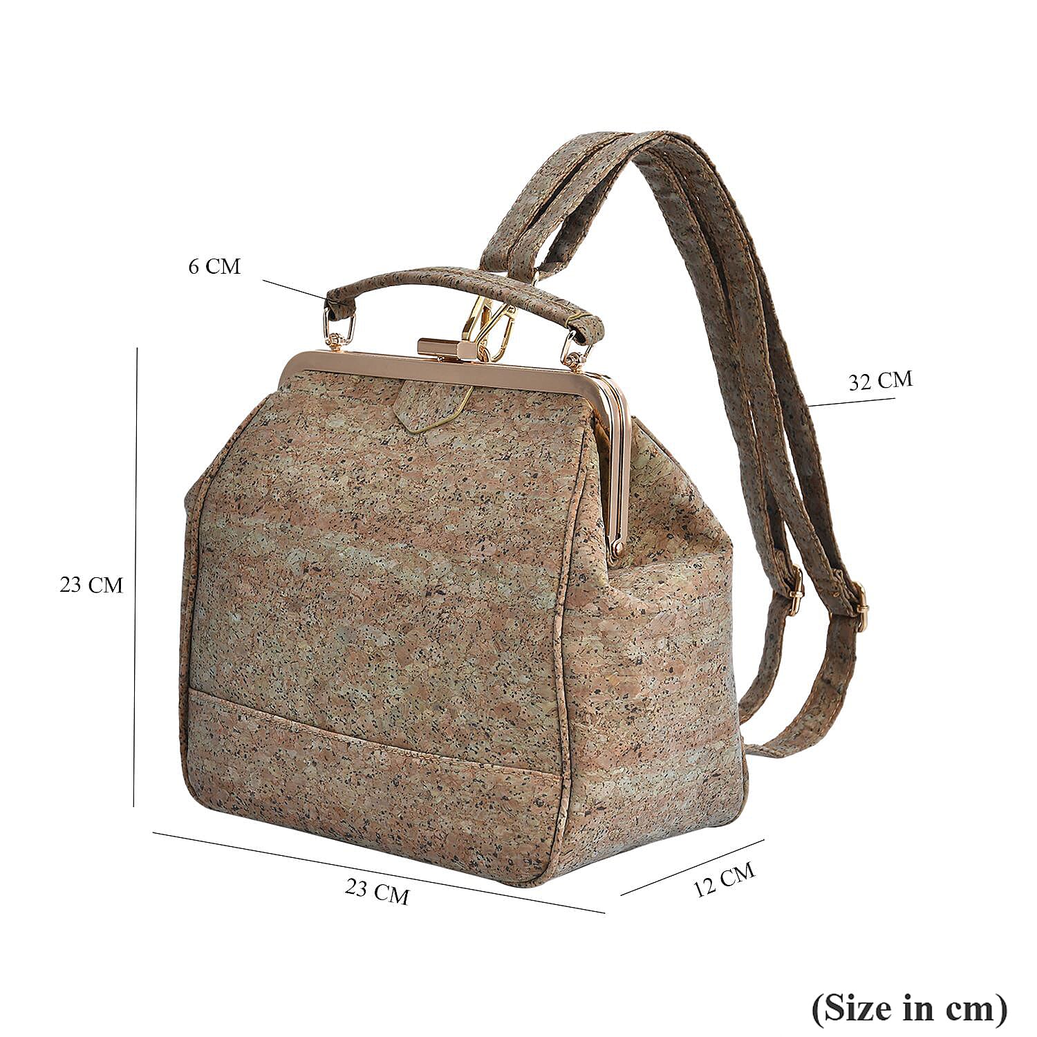 Cork Leather Backpack with Handle Drop - Detachable Shoulder Strap - Coffee