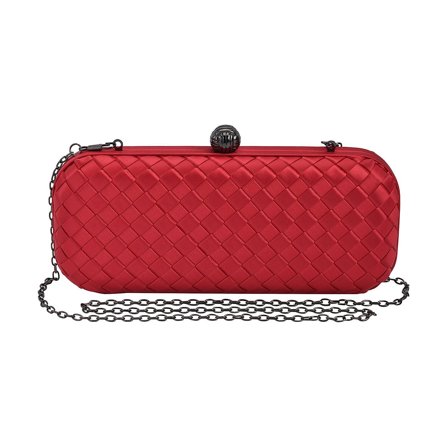 Weave Pattern Clutch Bag with Shoulder Metal Chain (Size 22x10x5 Cm) - Red