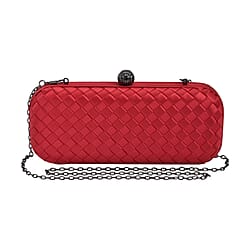 Weave Pattern Clutch Bag with Shoulder Metal Chain - Red