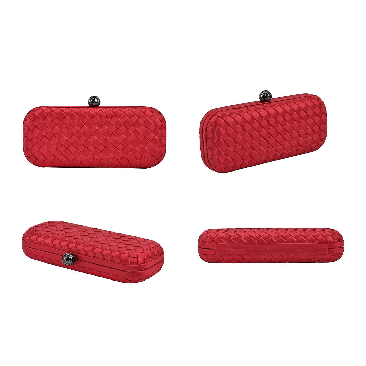 Weave Pattern Clutch Bag with Shoulder Metal Chain (Size 22x10x5 Cm) - Red