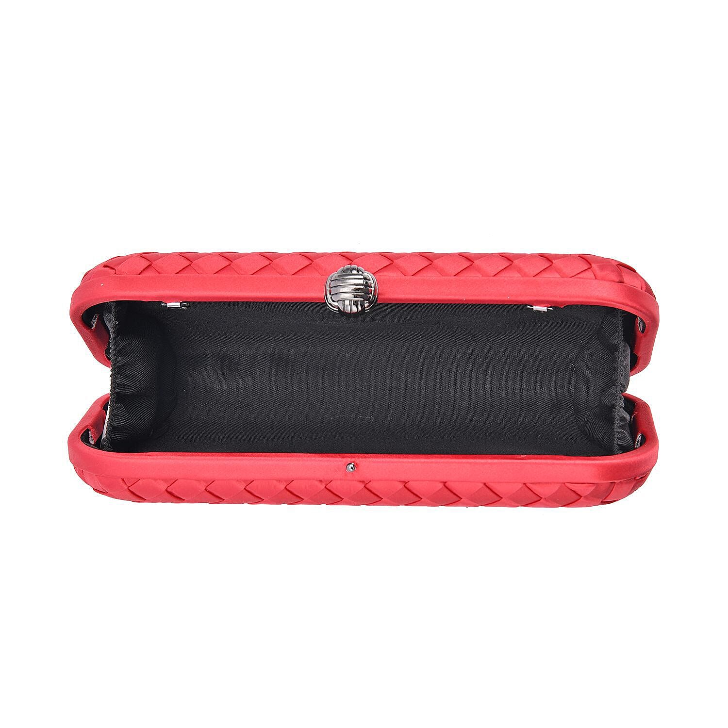 Weave Pattern Clutch Bag with Shoulder Metal Chain (Size 22x10x5 Cm) - Red