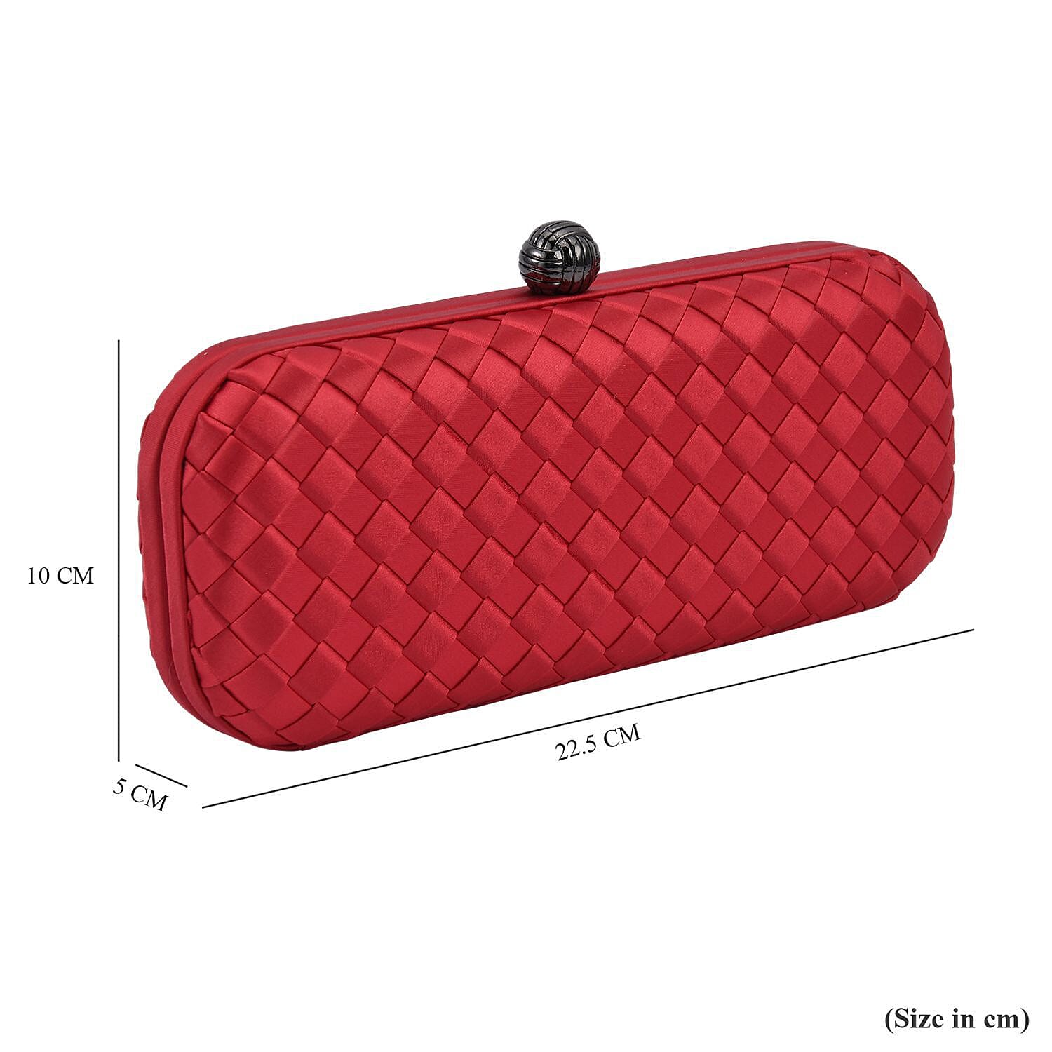 Weave Pattern Clutch Bag with Shoulder Metal Chain (Size 22x10x5 Cm) - Red
