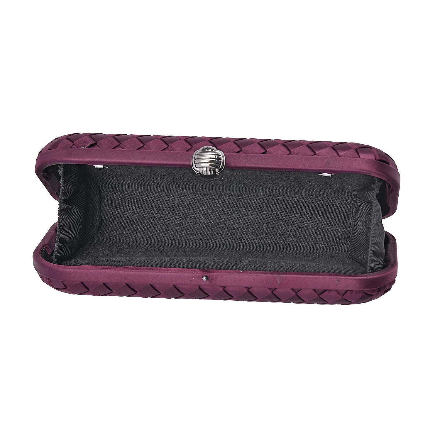 Weave Pattern Clutch Bag with Shoulder Metal Chain - Burgundy