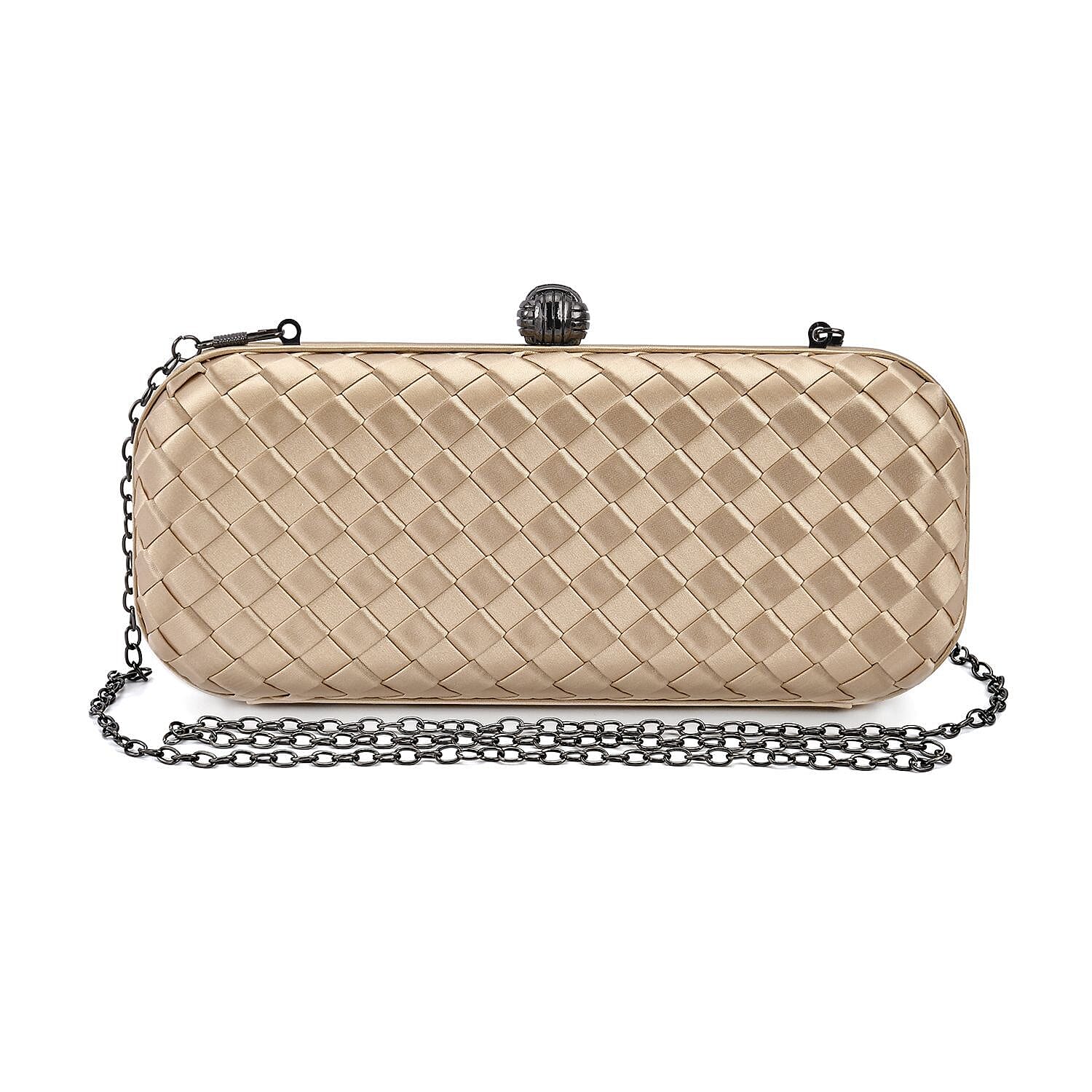 Weave Pattern Clutch Bag with Shoulder Metal Chain - Gold