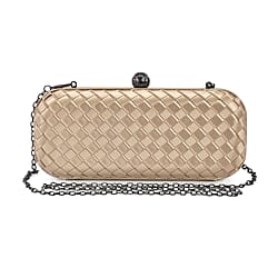 Weave Pattern Clutch Bag with Shoulder Metal Chain - Gold