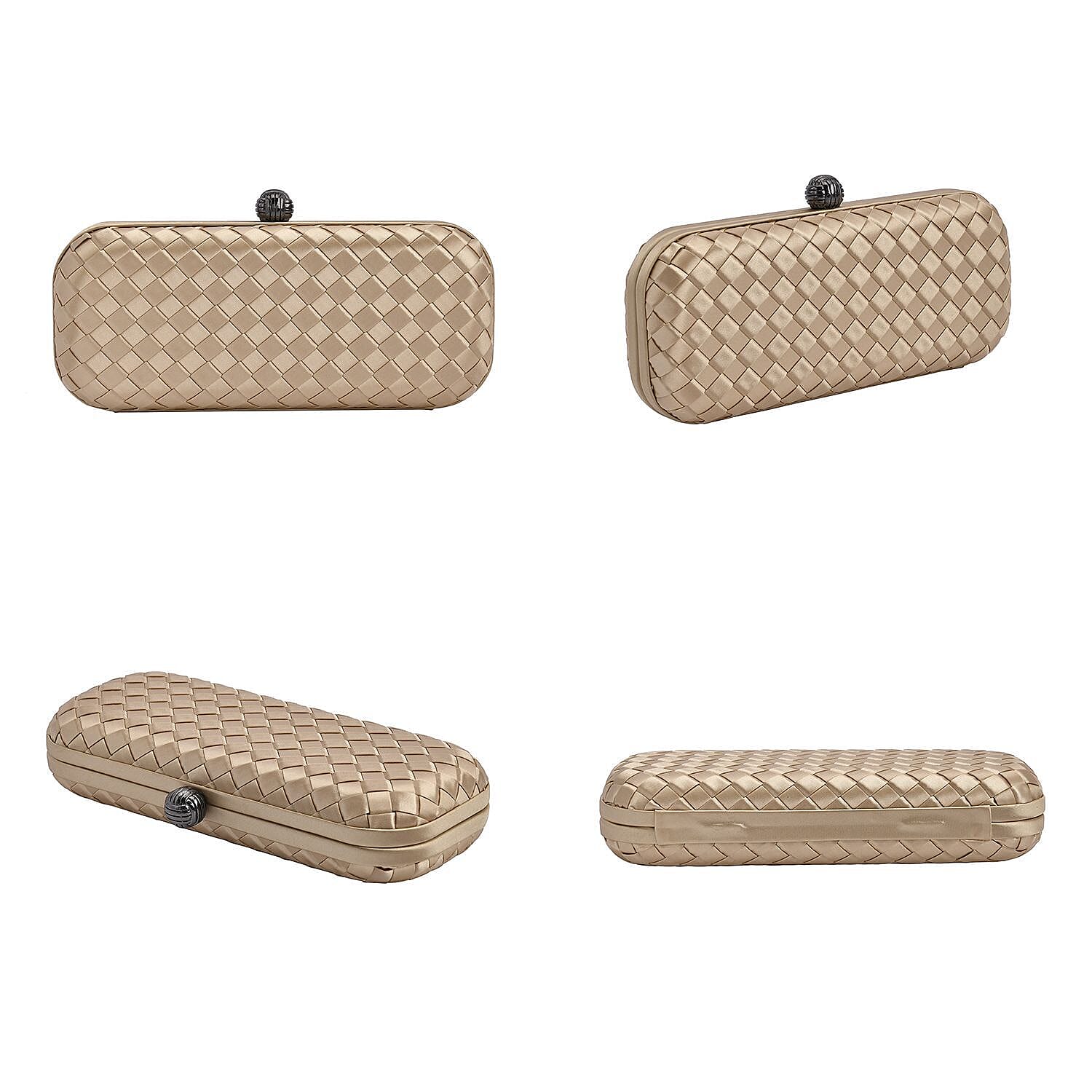 Weave Pattern Clutch Bag with Shoulder Metal Chain - Gold