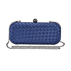 Weave Pattern Clutch Bag with Shoulder Metal Chain - Navy