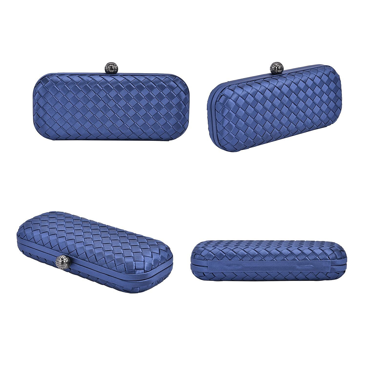 Weave Pattern Clutch Bag with Shoulder Metal Chain - Navy
