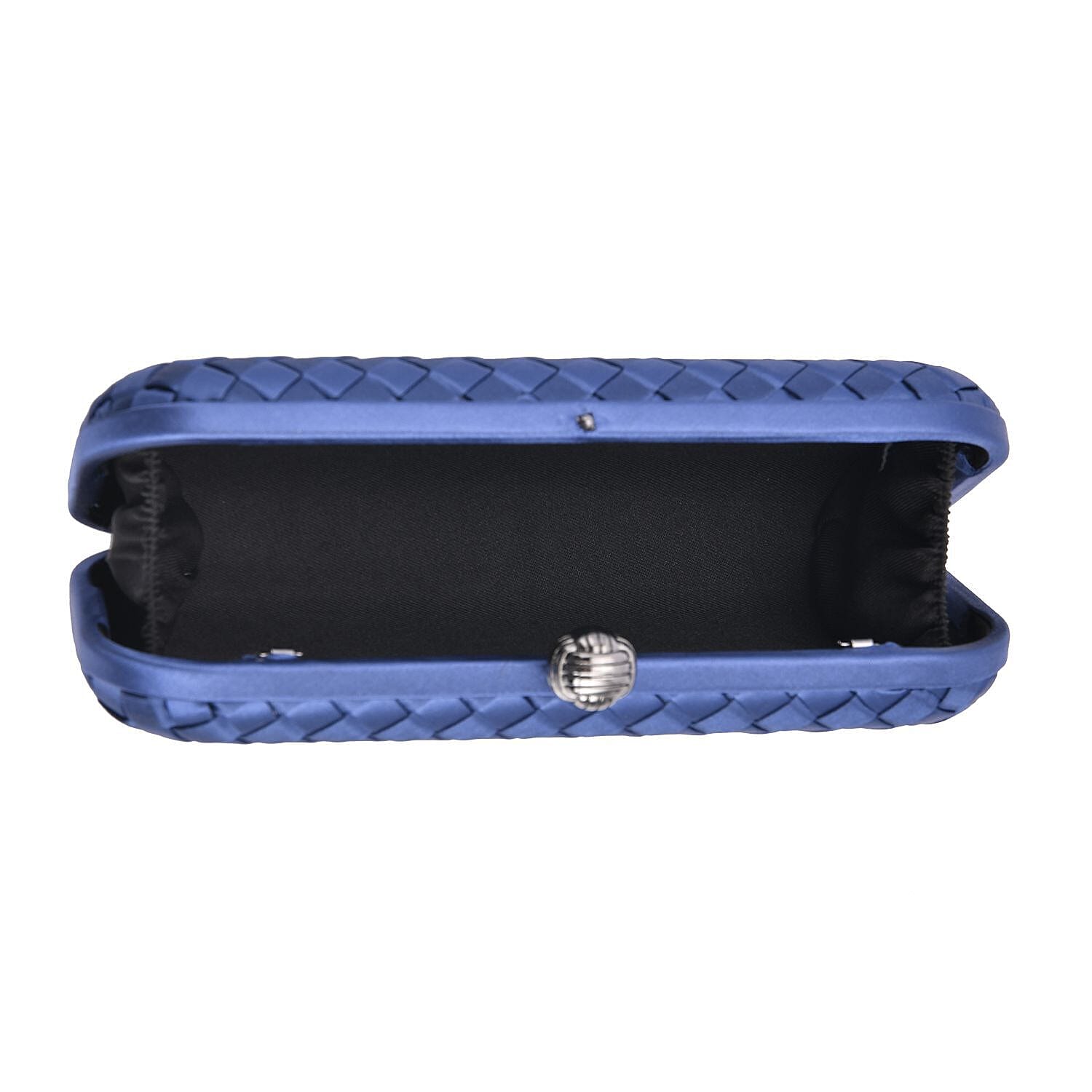 Weave Pattern Clutch Bag with Shoulder Metal Chain - Navy