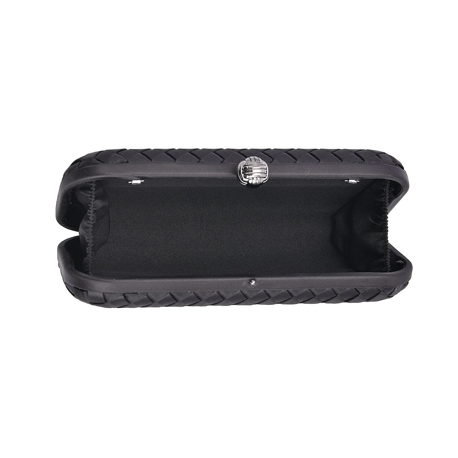 Weave Pattern Clutch Bag with Shoulder Metal Chain - Black