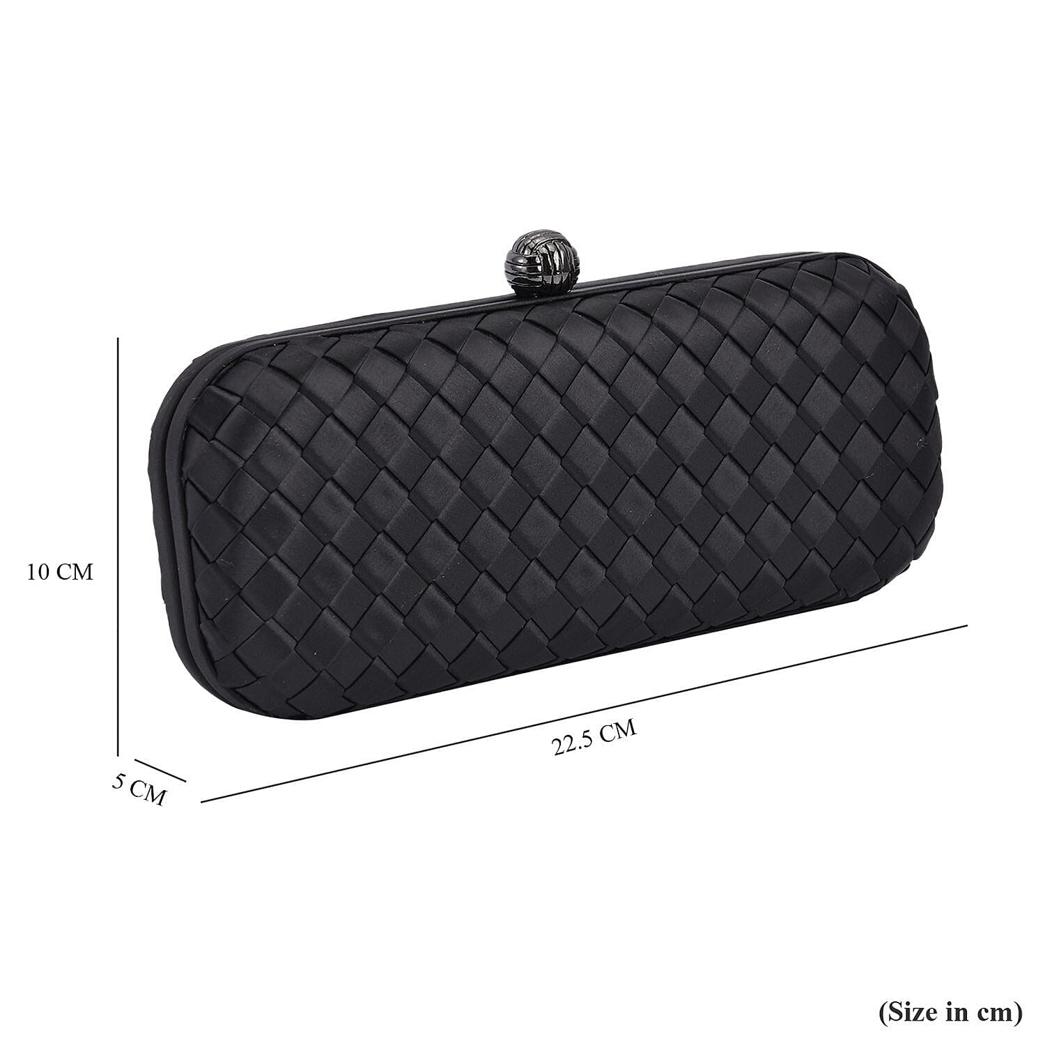 Weave Pattern Clutch Bag with Shoulder Metal Chain - Black