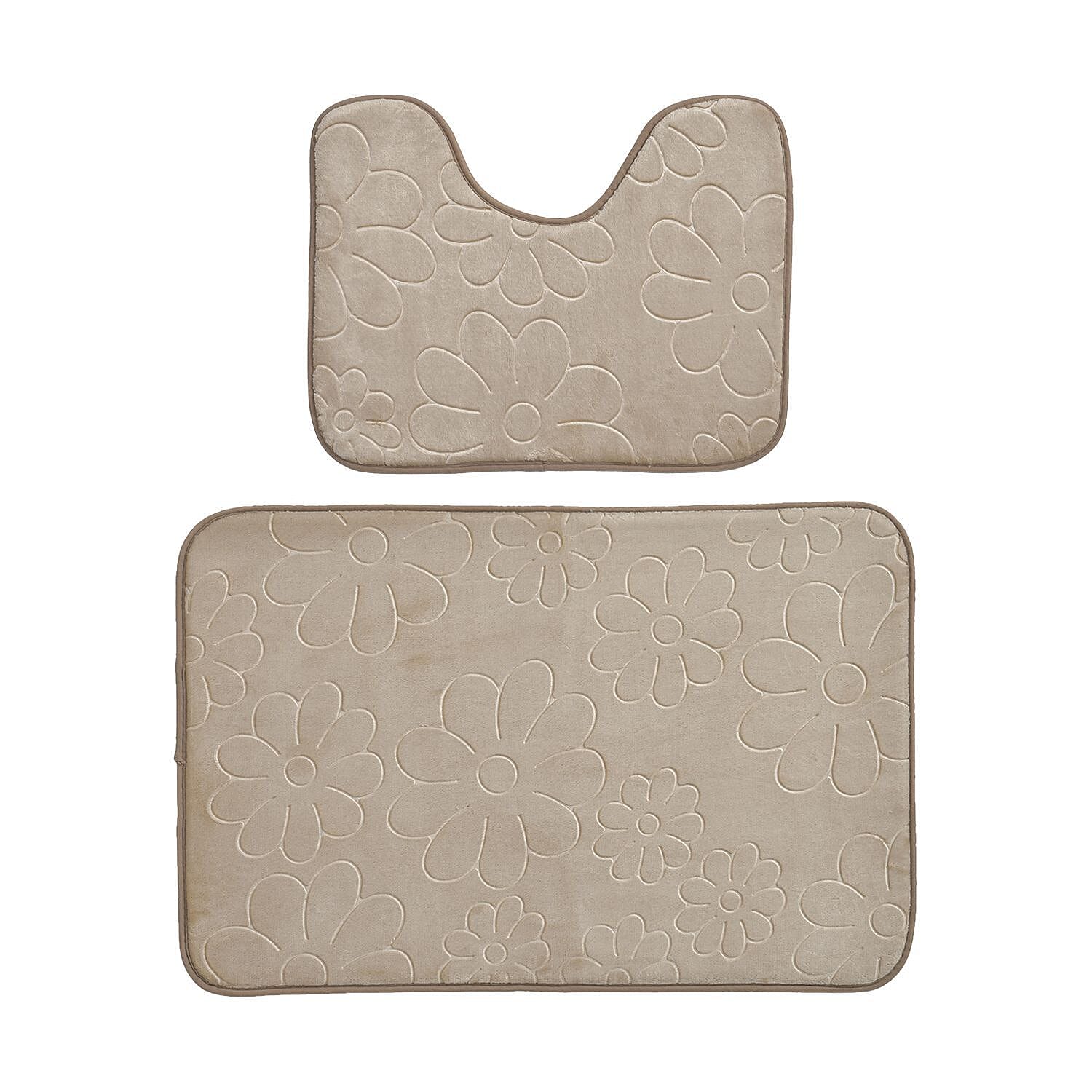 Set of 2 Extra Strong Anti-Slip Bathmat and Toilet Mat - Stone