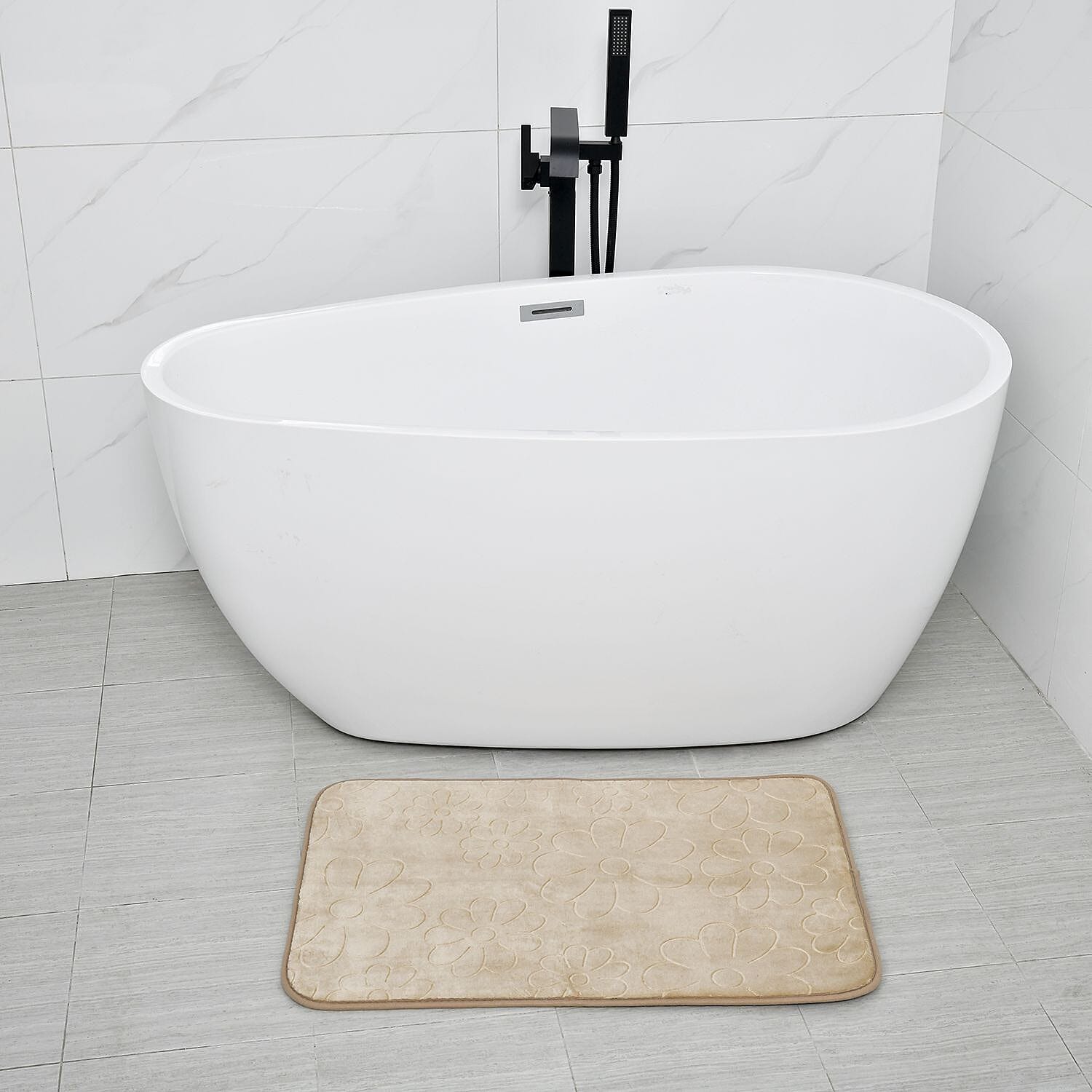 Set of 2 Extra Strong Anti-Slip Bathmat and Toilet Mat - Stone