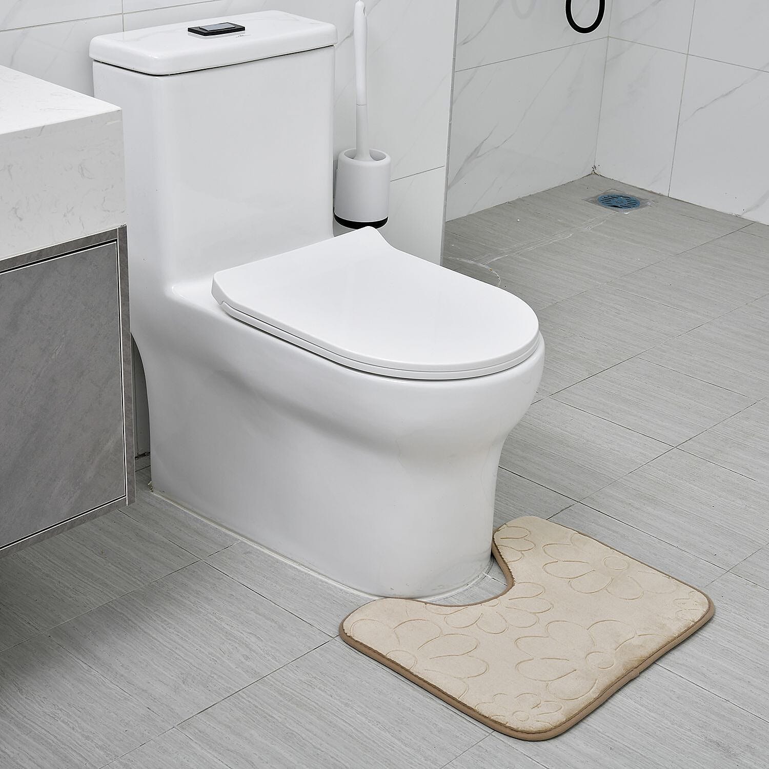 Set of 2 Extra Strong Anti-Slip Bathmat and Toilet Mat - Stone