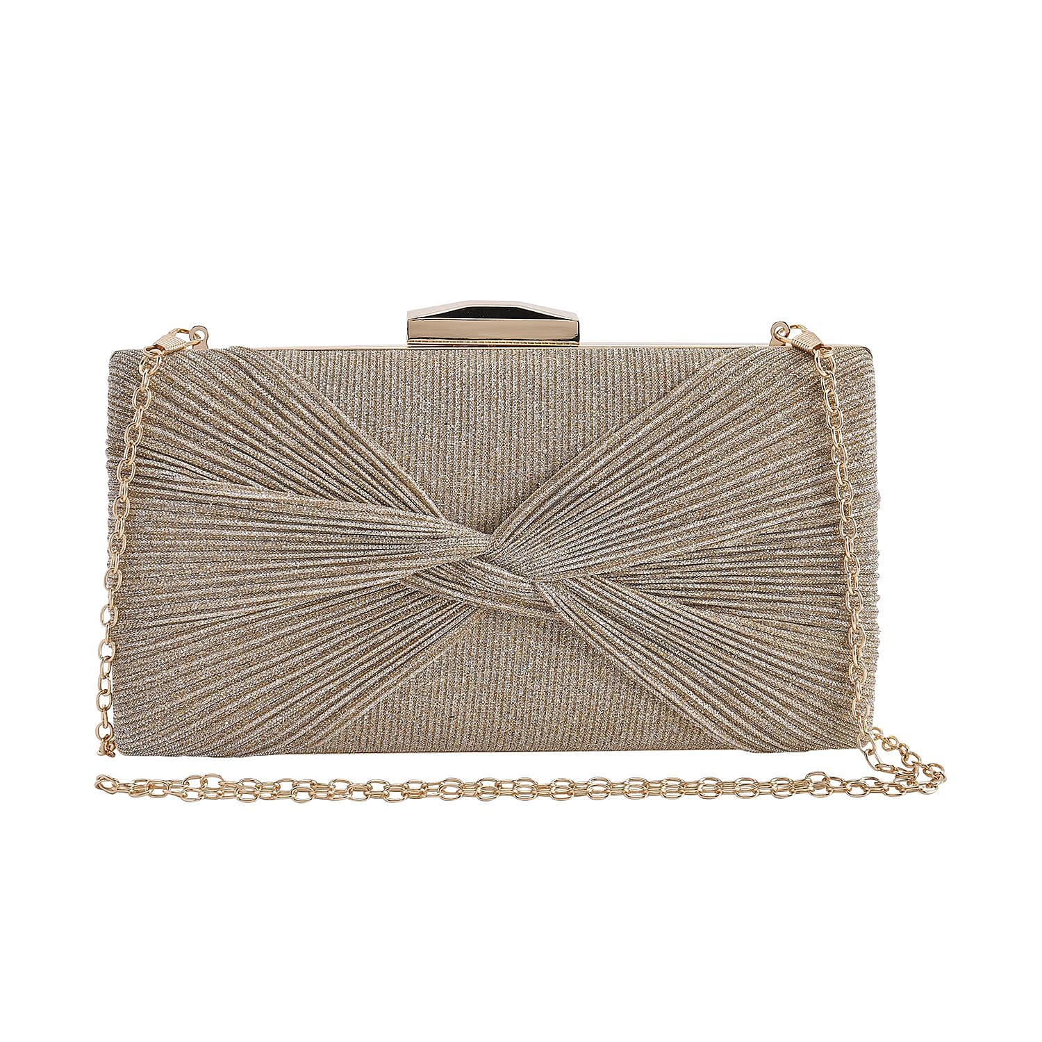 Knot Pattern Clutch Bag with Shoulder Metal Chain - Gold