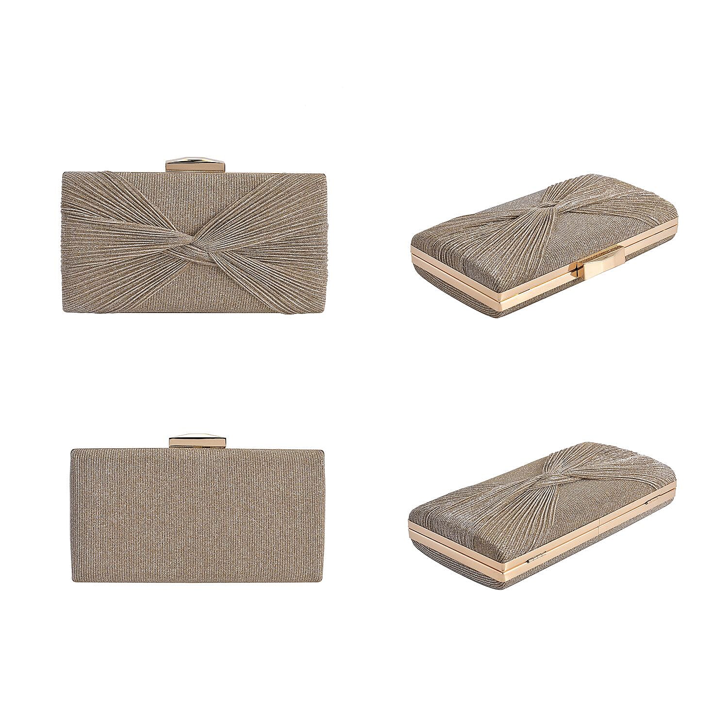 Knot Pattern Clutch Bag with Shoulder Metal Chain - Gold