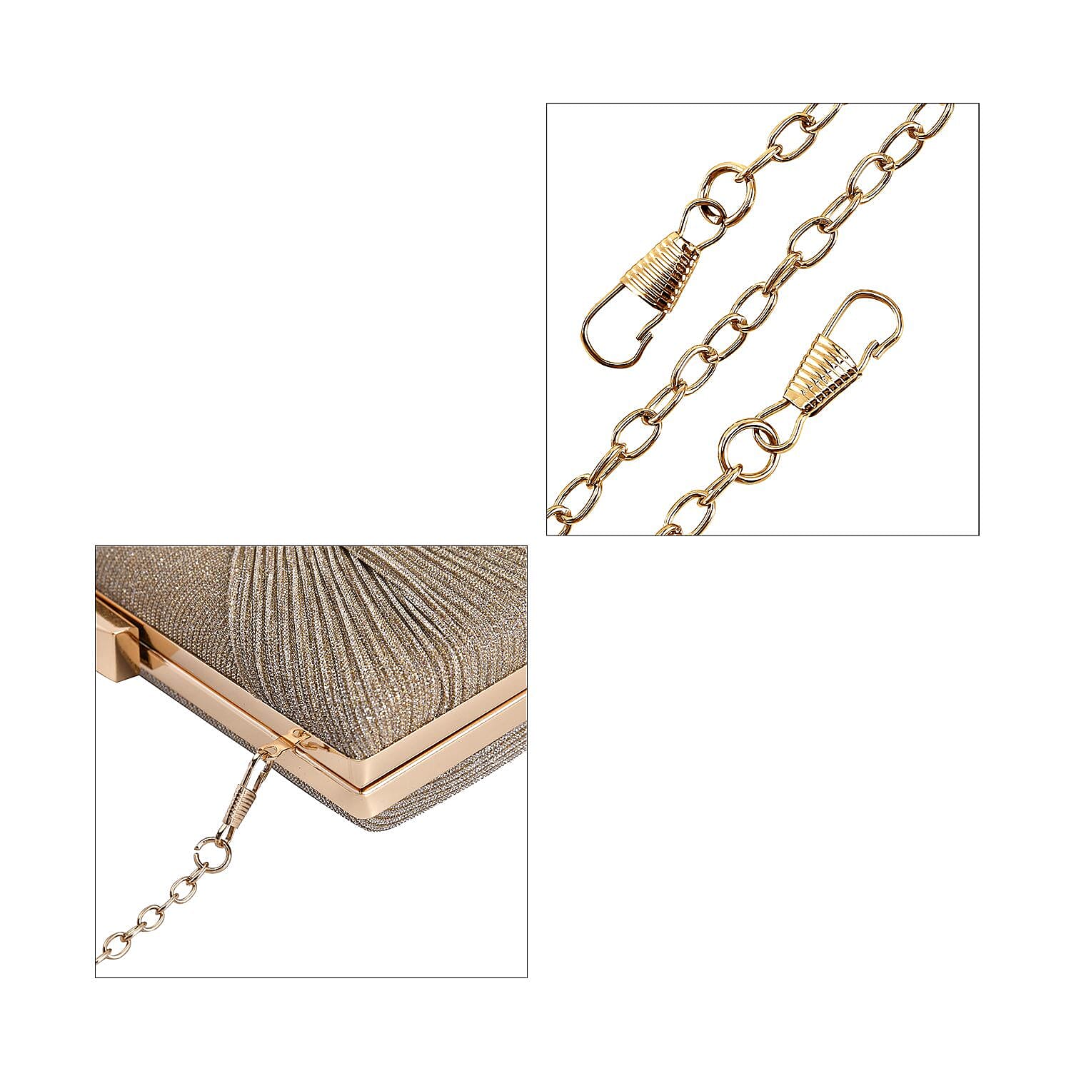 Knot Pattern Clutch Bag with Shoulder Metal Chain - Gold