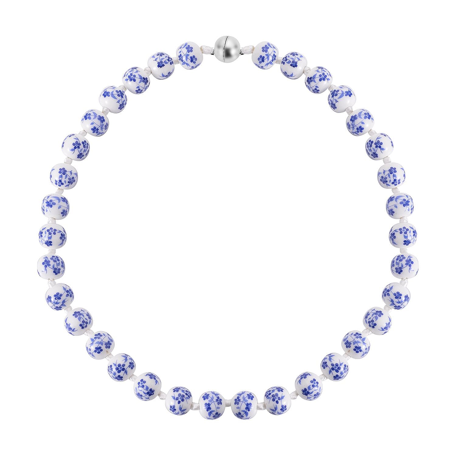 White Color Ceramic Bead Necklace (Size - 20) With Magnetic Lock in White Silver Tone.