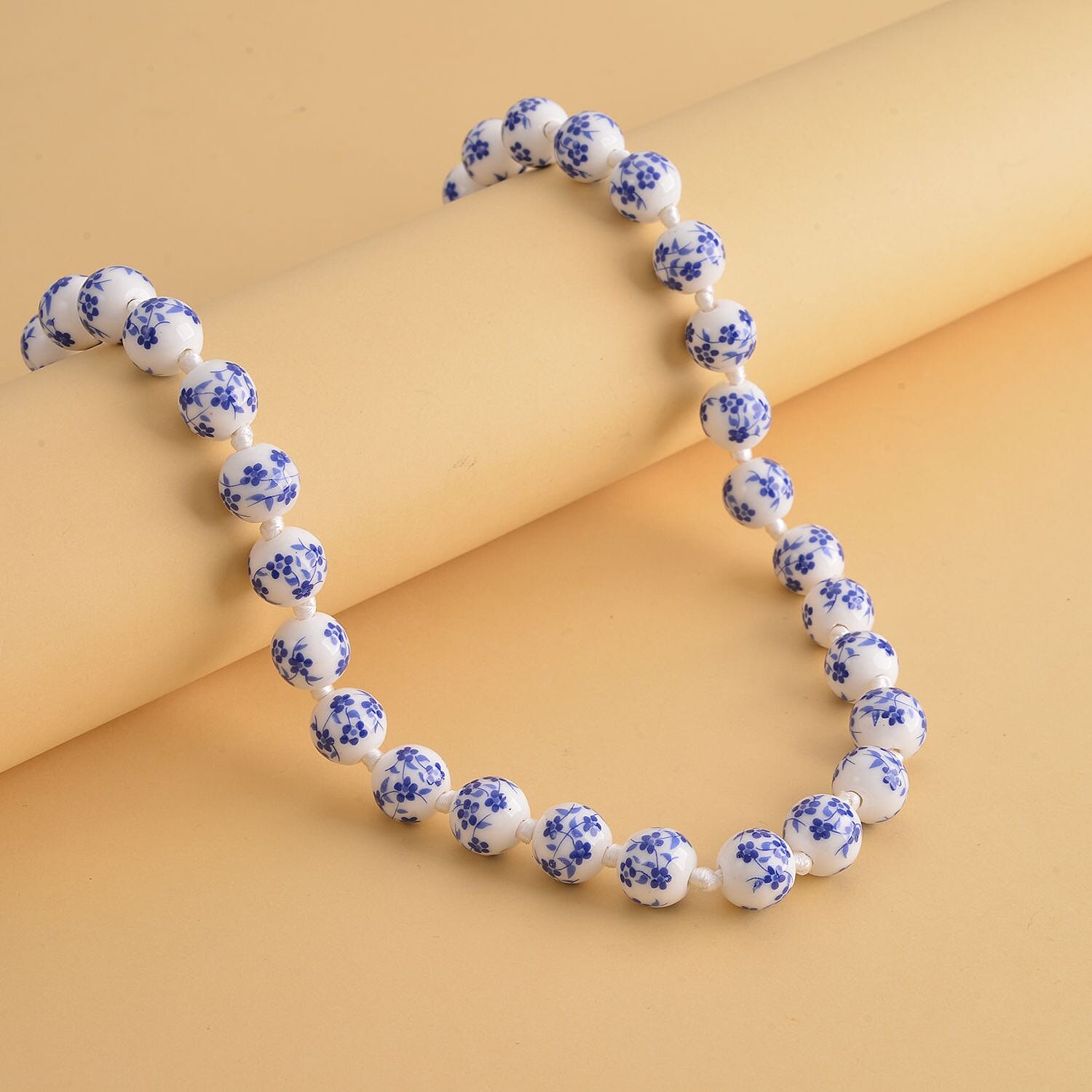 White Color Ceramic Bead Necklace (Size - 20) With Magnetic Lock in White Silver Tone.