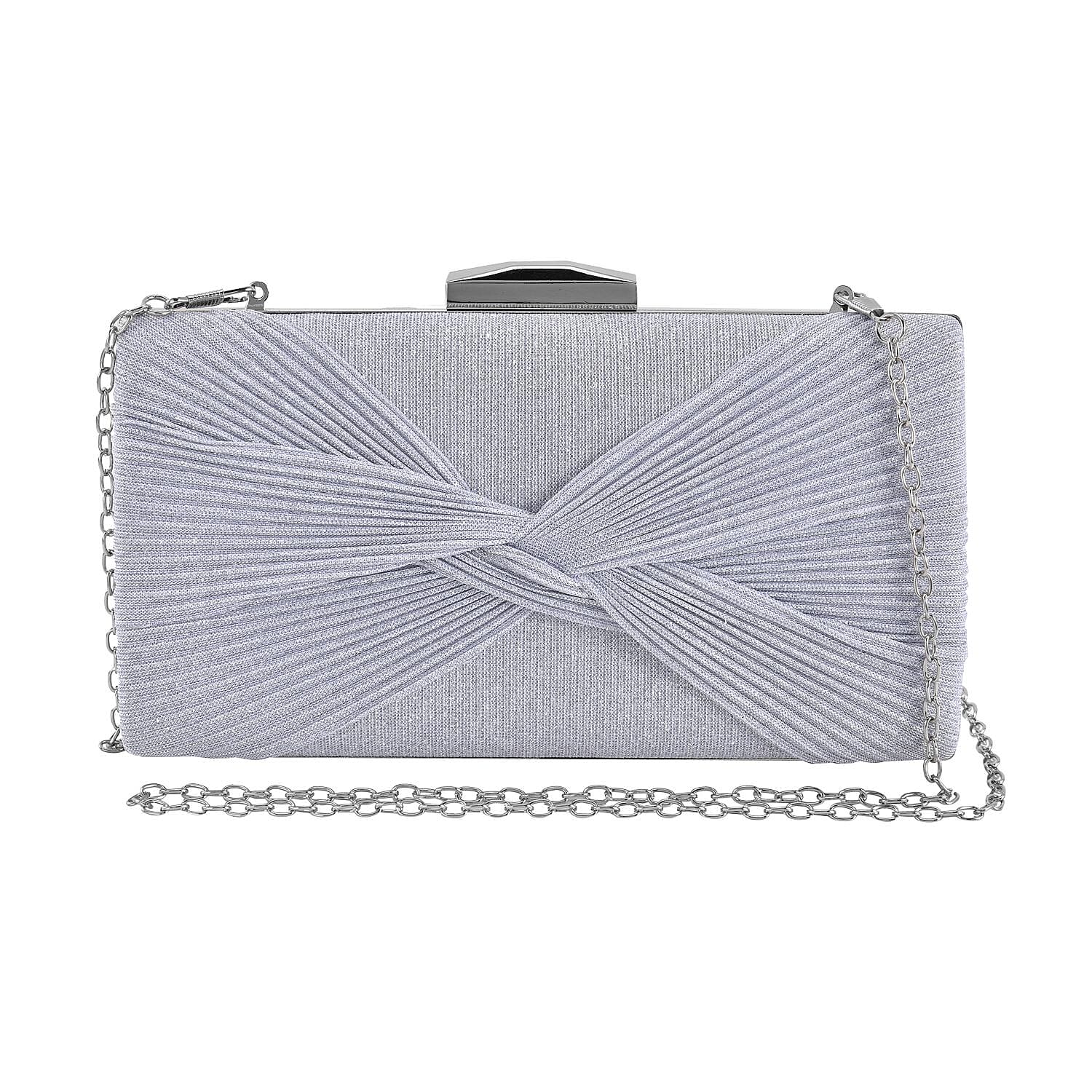Knot Pattern Clutch Bag with Shoulder Metal Chain - Silver