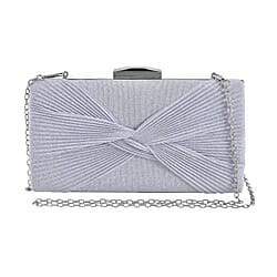 Knot Pattern Clutch Bag with Shoulder Metal Chain - Silver