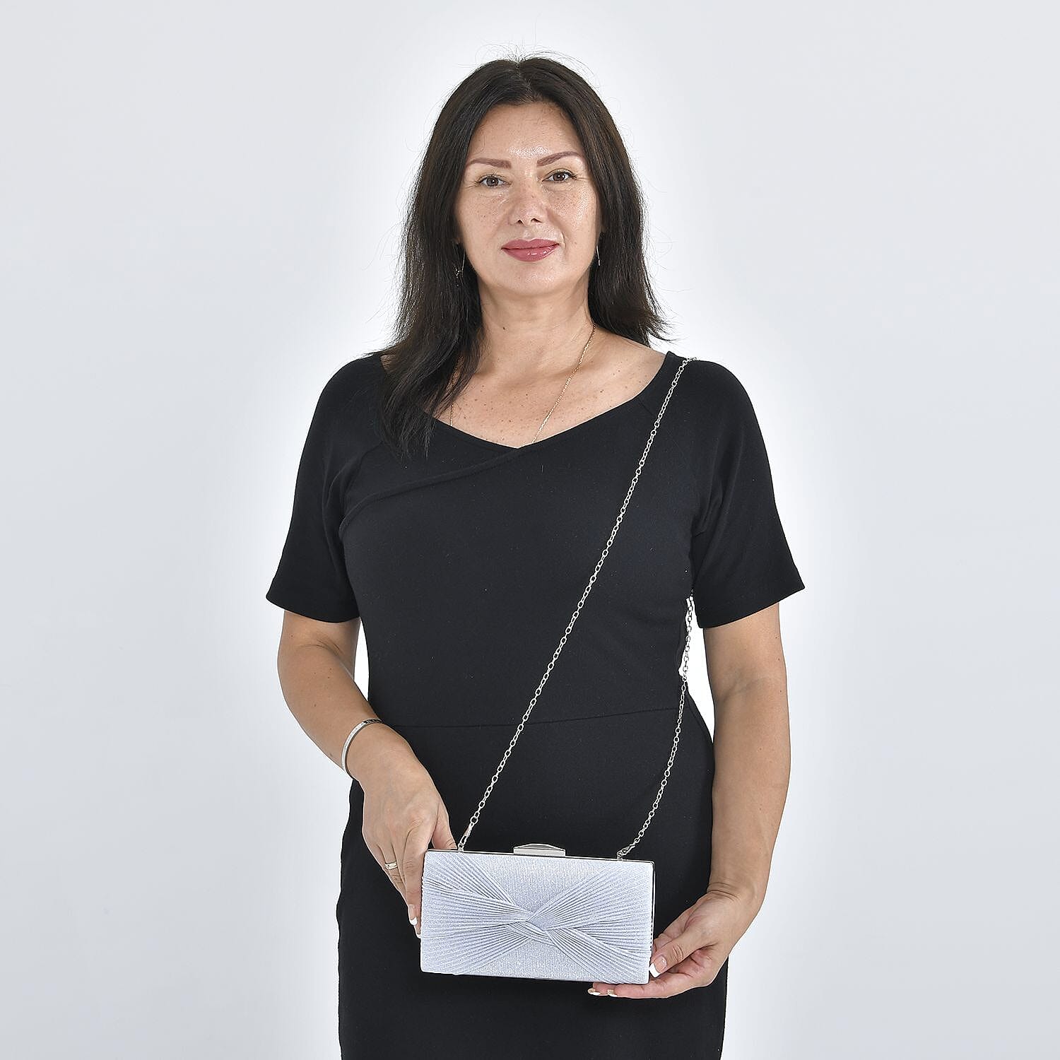 Knot Pattern Clutch Bag with Shoulder Metal Chain - Silver