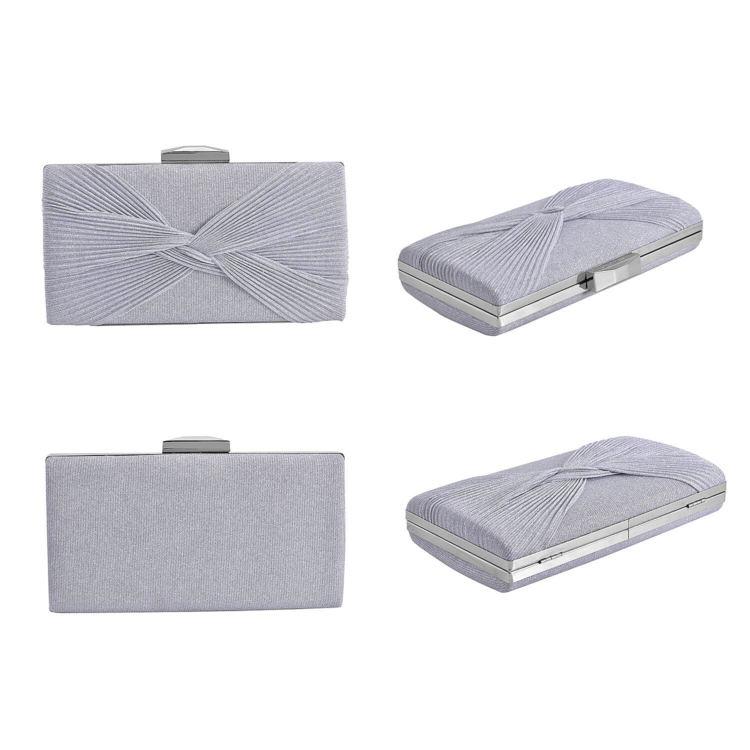 Knot Pattern Clutch Bag with Shoulder Metal Chain - Silver