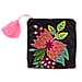 Suede Fabric Zipper Pouch with Colourful Thread Work - Black