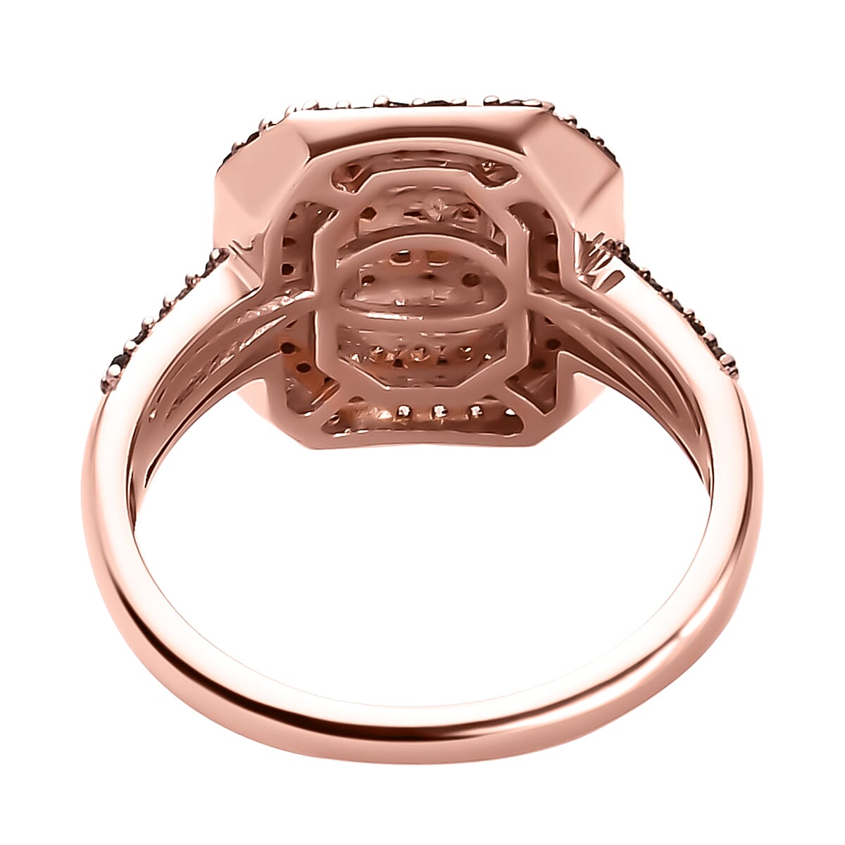 Natural Champagne Diamond Cluster Ring in 18K Rose Gold Vermeil Plated Sterling Silver 1.00 Ct.