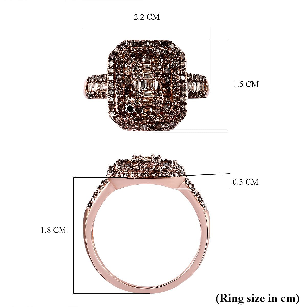 Natural Champagne Diamond Cluster Ring in 18K Rose Gold Vermeil Plated Sterling Silver 1.00 Ct.