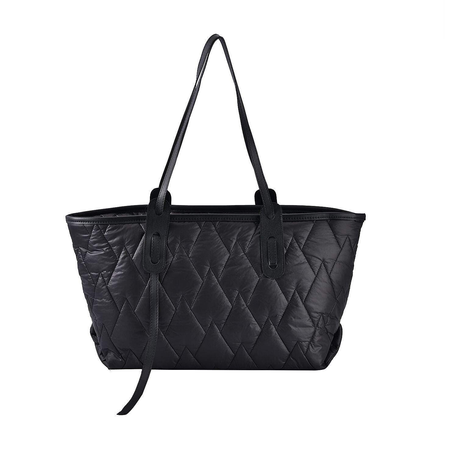 Quilted Pattern Tote Bag with Hand Drop (Size 56x30x16 Cm) - Black