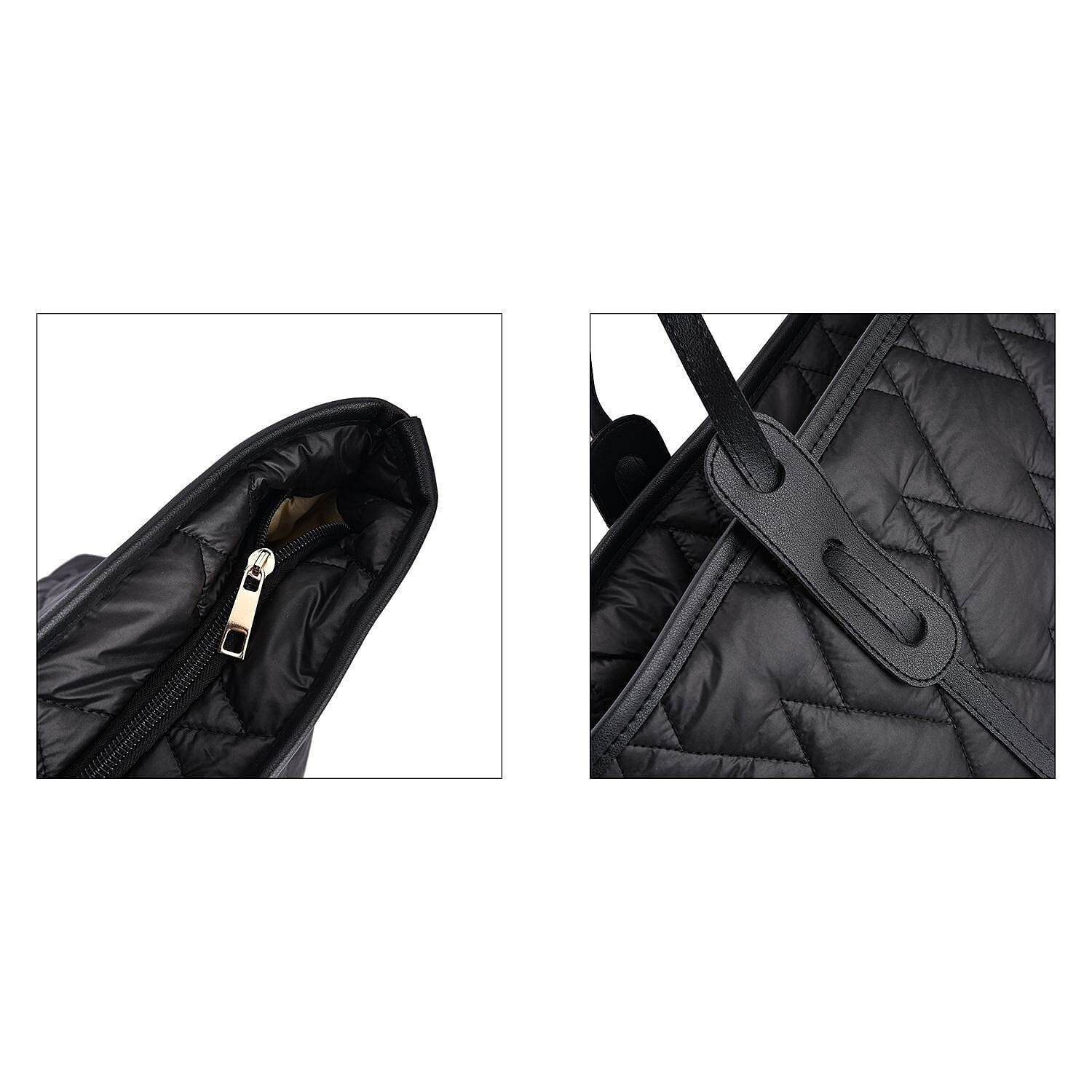 Quilted Pattern Tote Bag with Hand Drop (Size 56x30x16 Cm) - Black