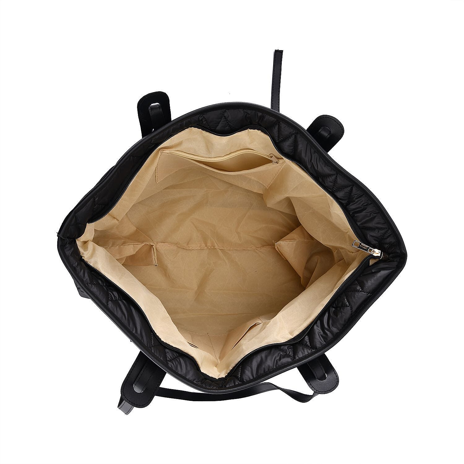 Quilted Pattern Tote Bag with Hand Drop (Size 56x30x16 Cm) - Black