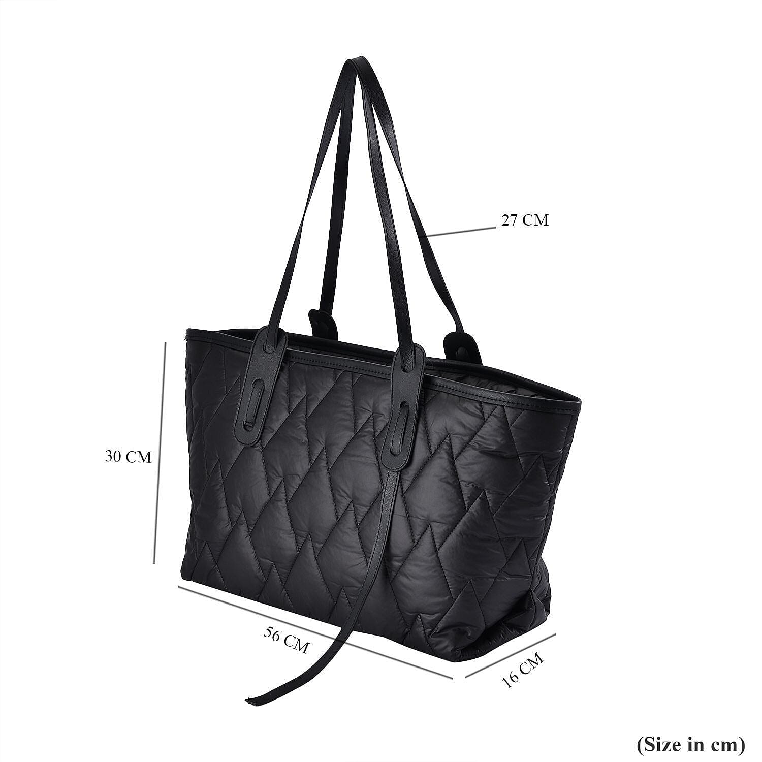 Quilted Pattern Tote Bag with Hand Drop (Size 56x30x16 Cm) - Black