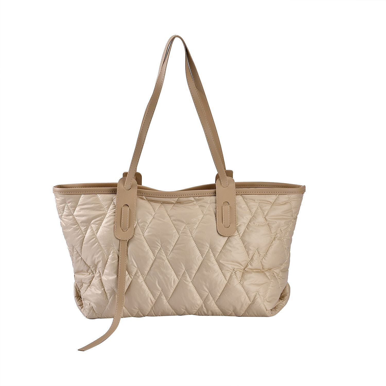Quilted Pattern Tote Bag with Hand Drop (Size 56x30x16 Cm) - Beige