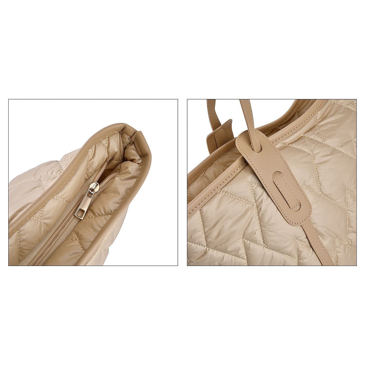 Quilted Pattern Tote Bag with Hand Drop (Size 56x30x16 Cm) - Beige
