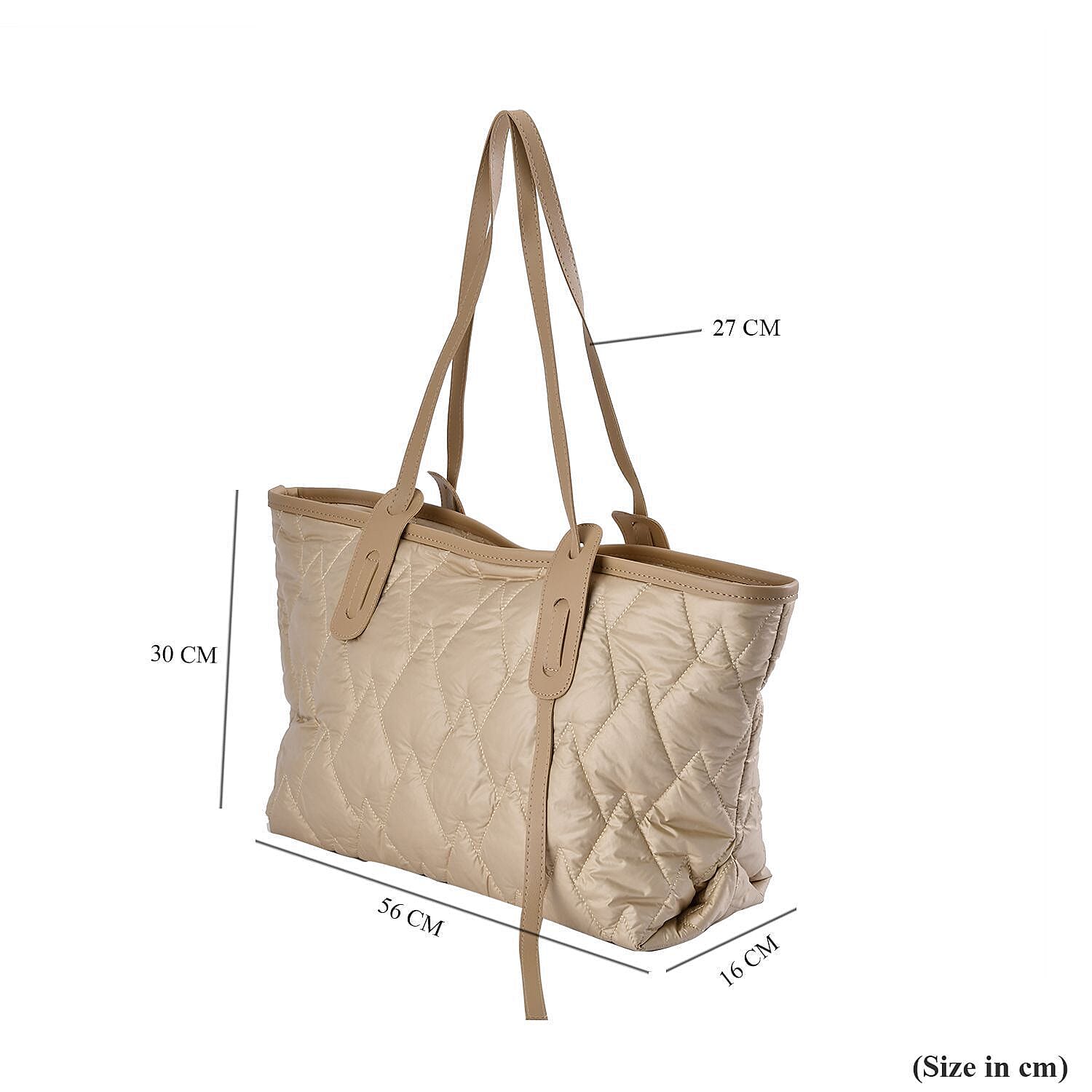 Quilted Pattern Tote Bag with Hand Drop (Size 56x30x16 Cm) - Beige