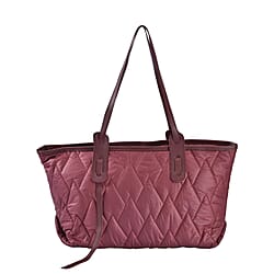 Quilted Pattern Tote Bag with Hand Drop - Maroon