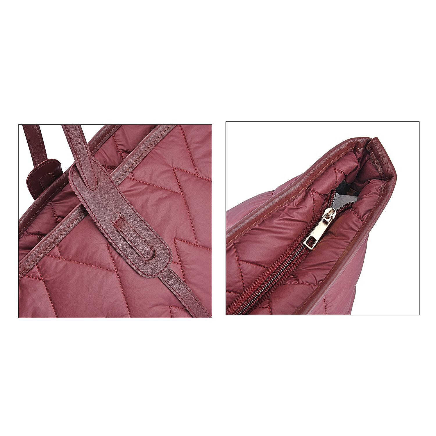 Quilted Pattern Tote Bag with Hand Drop (Size 56x30x16 Cm) - Maroon