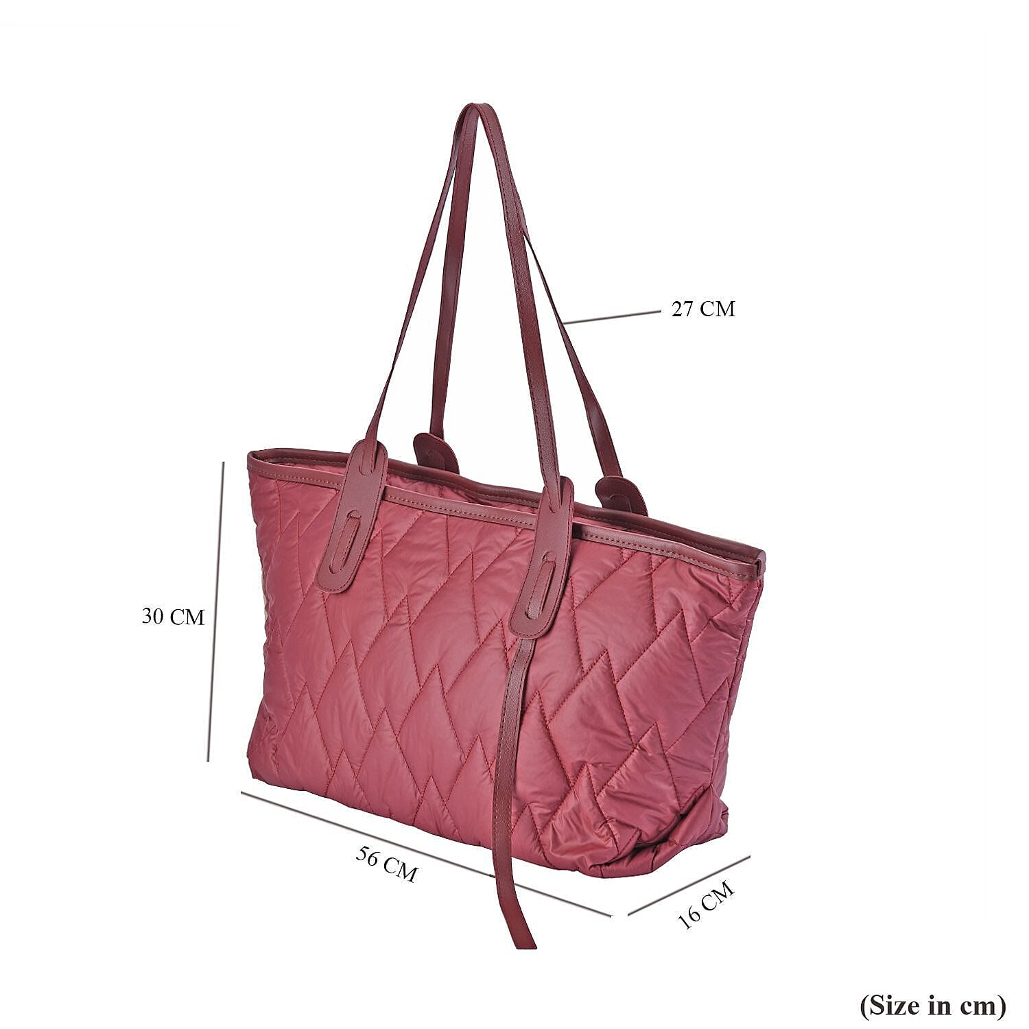 Quilted Pattern Tote Bag with Hand Drop (Size 56x30x16 Cm) - Maroon