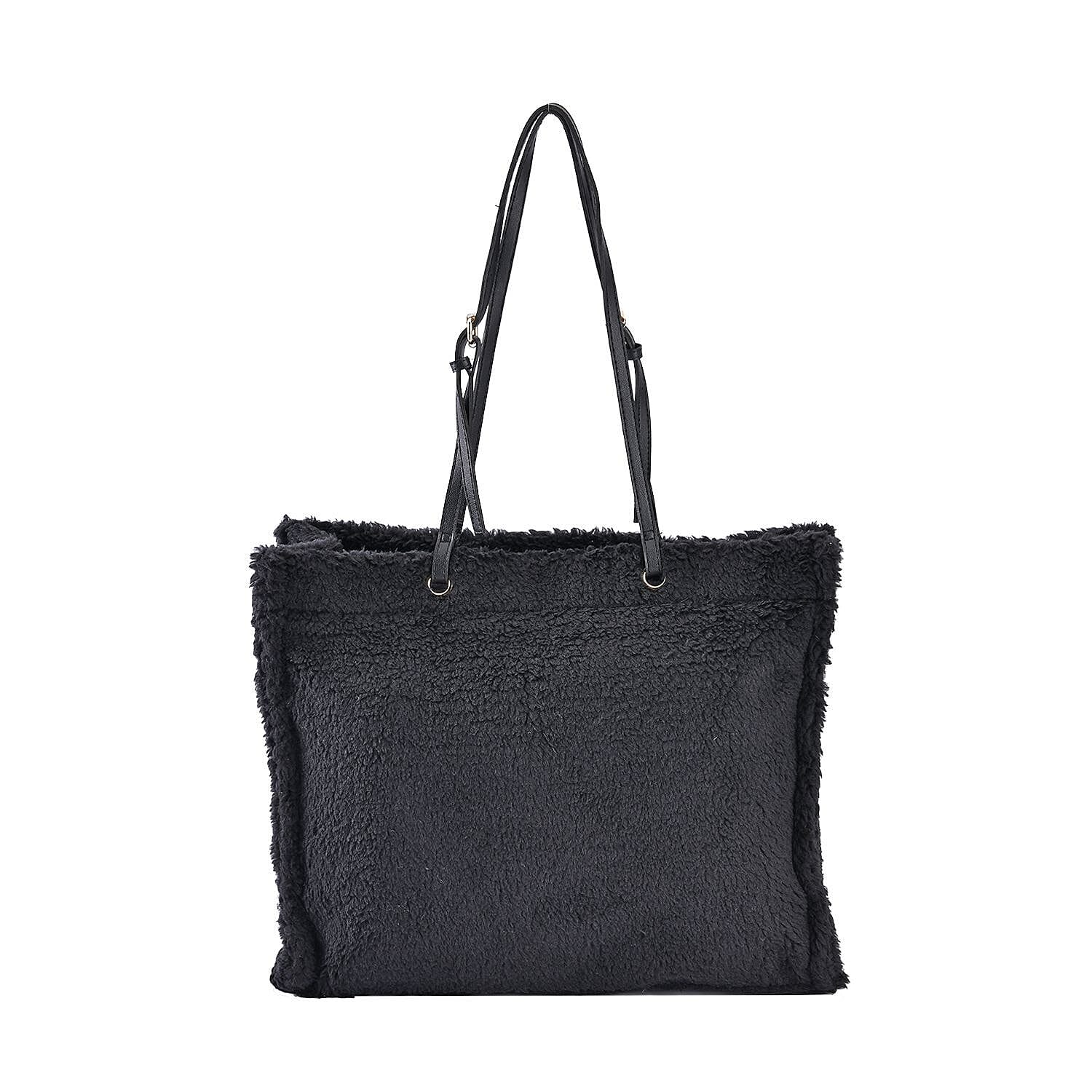 Fur Tote Bag with Hand Drop - Black