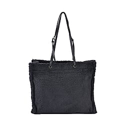 Fur Tote Bag with Hand Drop - Black