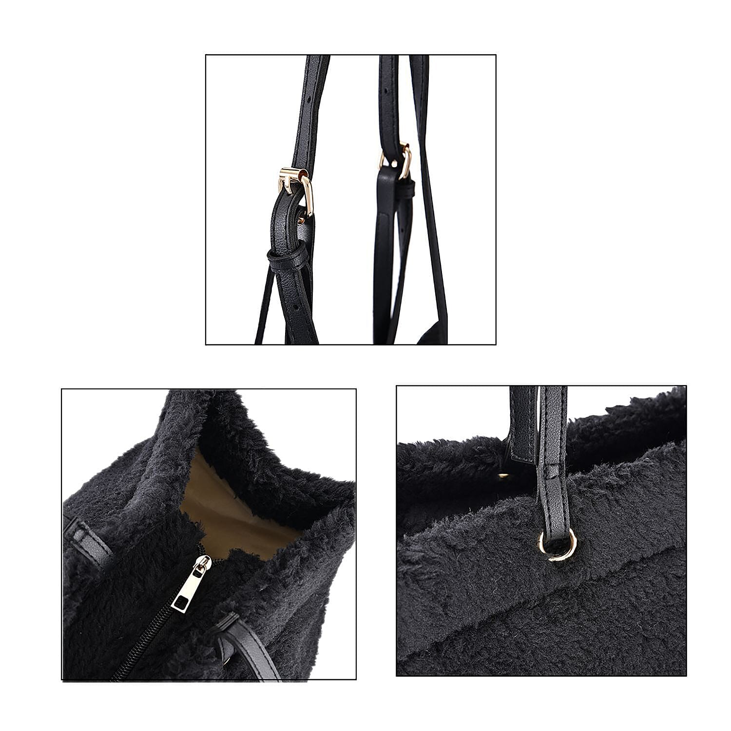 Fur Tote Bag with Hand Drop - Black