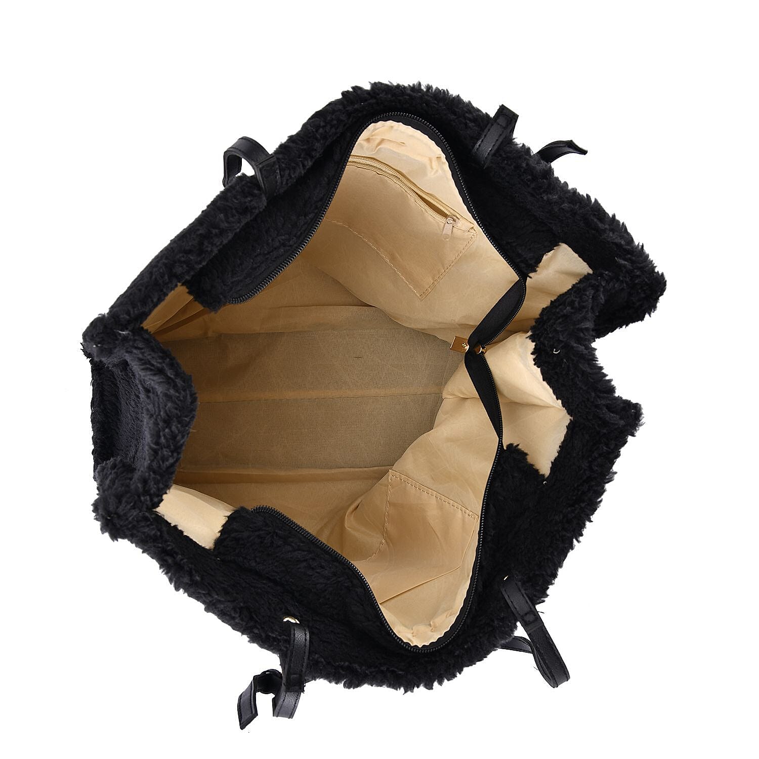 Fur Tote Bag with Hand Drop - Black