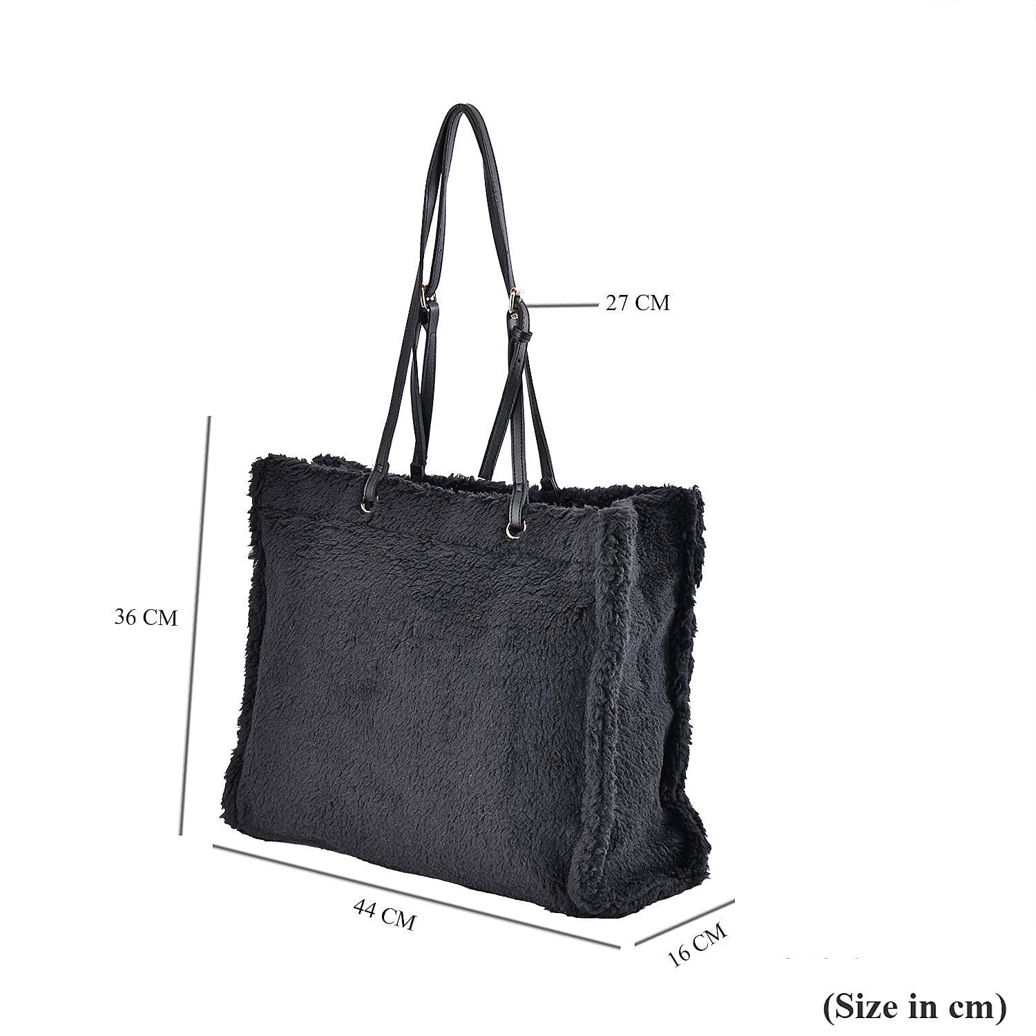 Fur Tote Bag with Hand Drop - Black