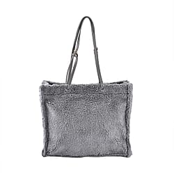 Fur Tote Bag with Hand Drop - Grey