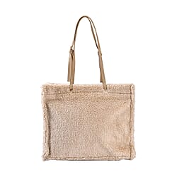 Fur Tote Bag with Hand Drop - Beige