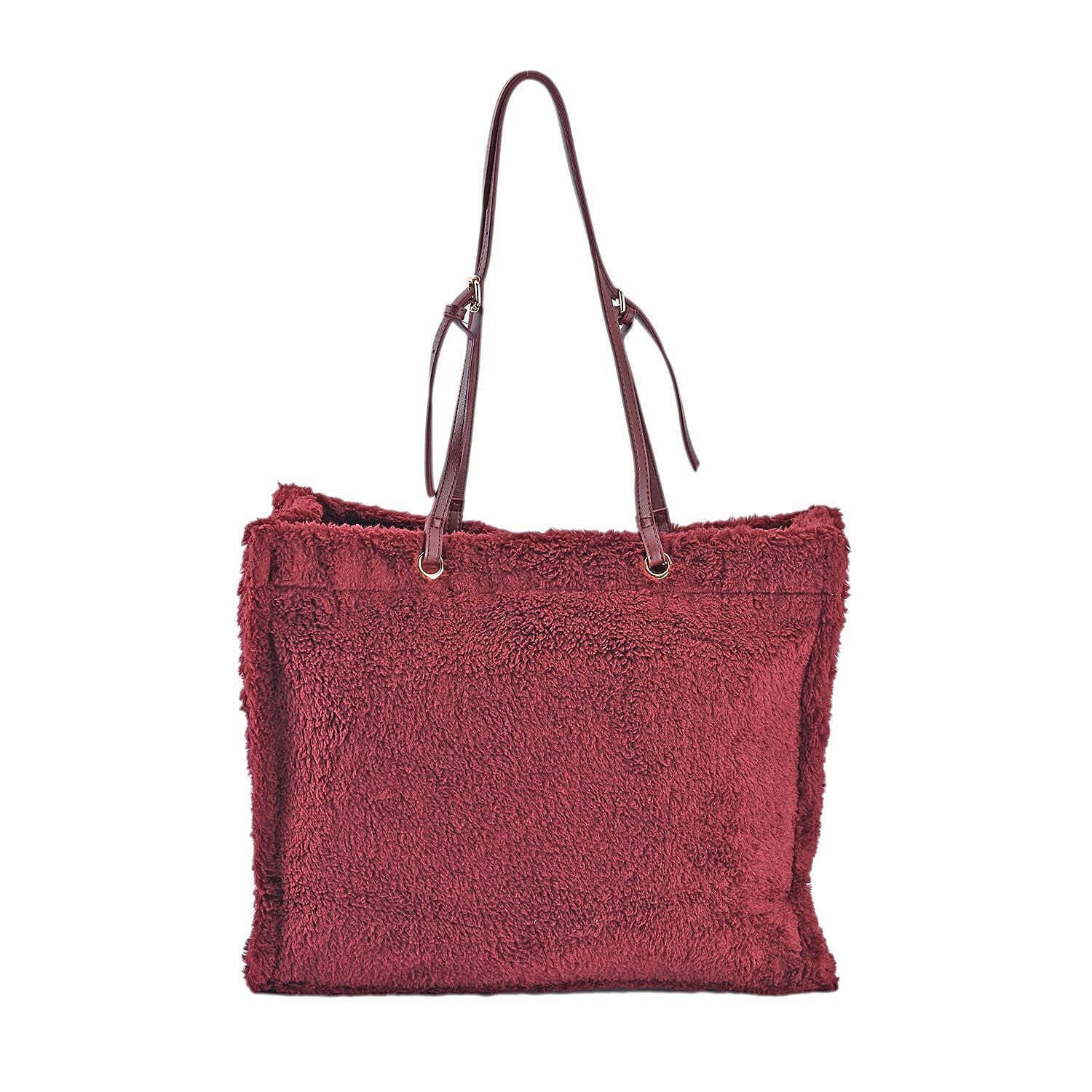 Fur Tote Bag with Hand Drop (Size 44x36x16 Cm) - Burgundy